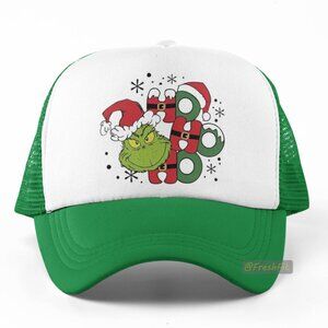 🆕Christmas Grinch Ho Ho Ho Foam Trucker Hat Mesh Snapback Cap Green/White